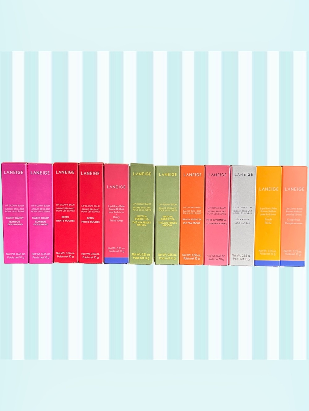 LANEIGE Lip Glowy Balm Bundle 12 Pc Matcha Bubble Tea Pink Supernova